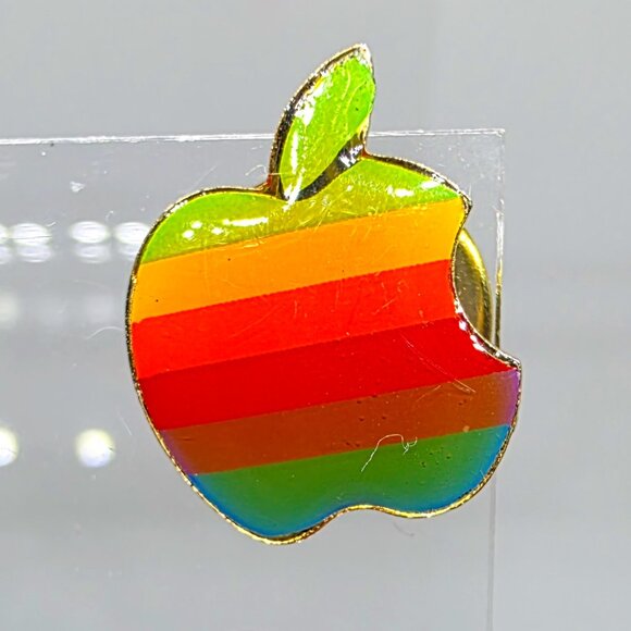 Vintage 1983 Apple Computer Rainbow Logo Apple Lapel Tie Pin - Picture 3 of 8
